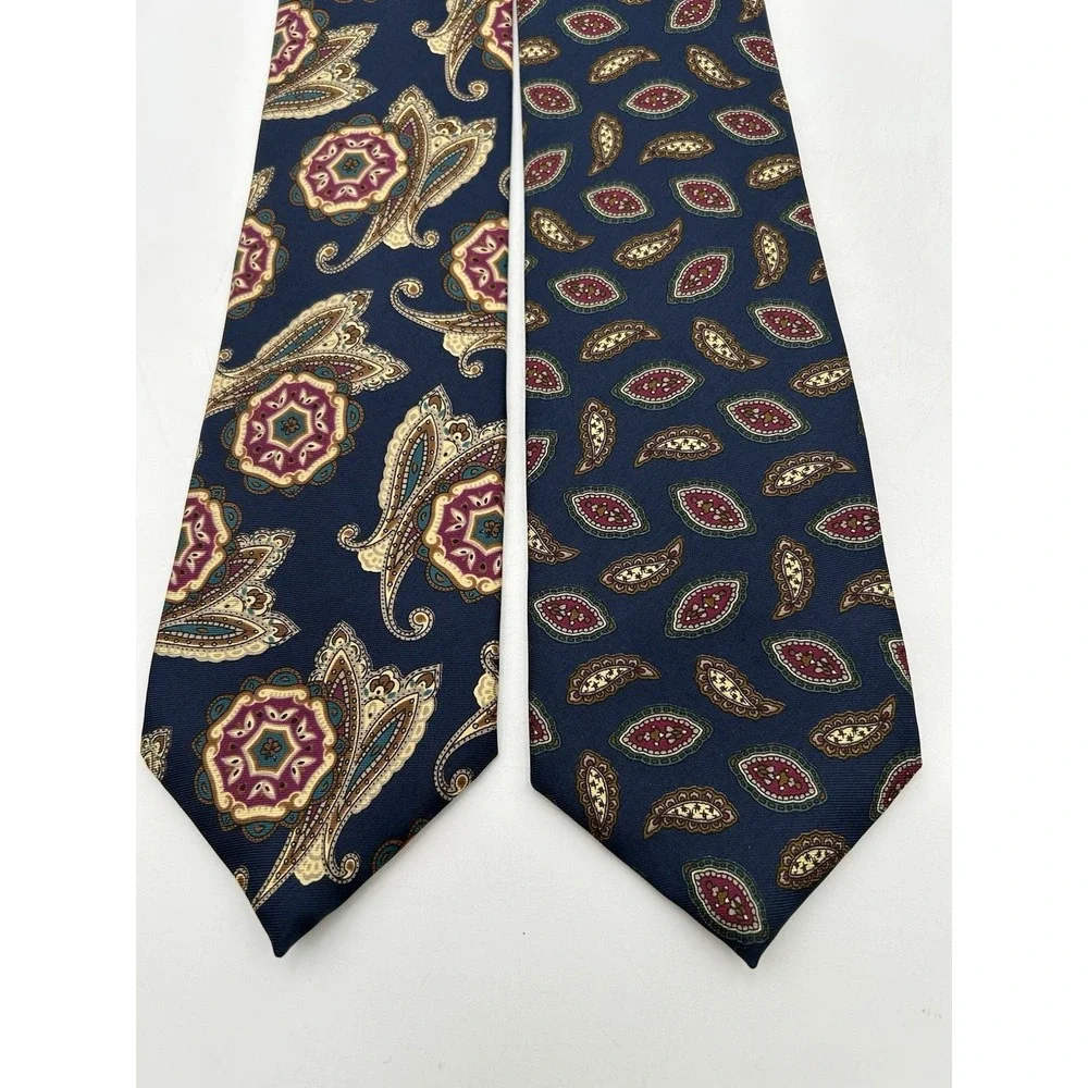 Lot Of 2 Oscar de la Renta Couture Mens Silk Ties Blue Gold Paisley Pattern‎ USA